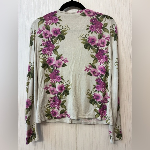 Talbots Vintage Silk Camel Hair blend Cardigan Purple Floral Grandmacore S - Picture 2 of 5